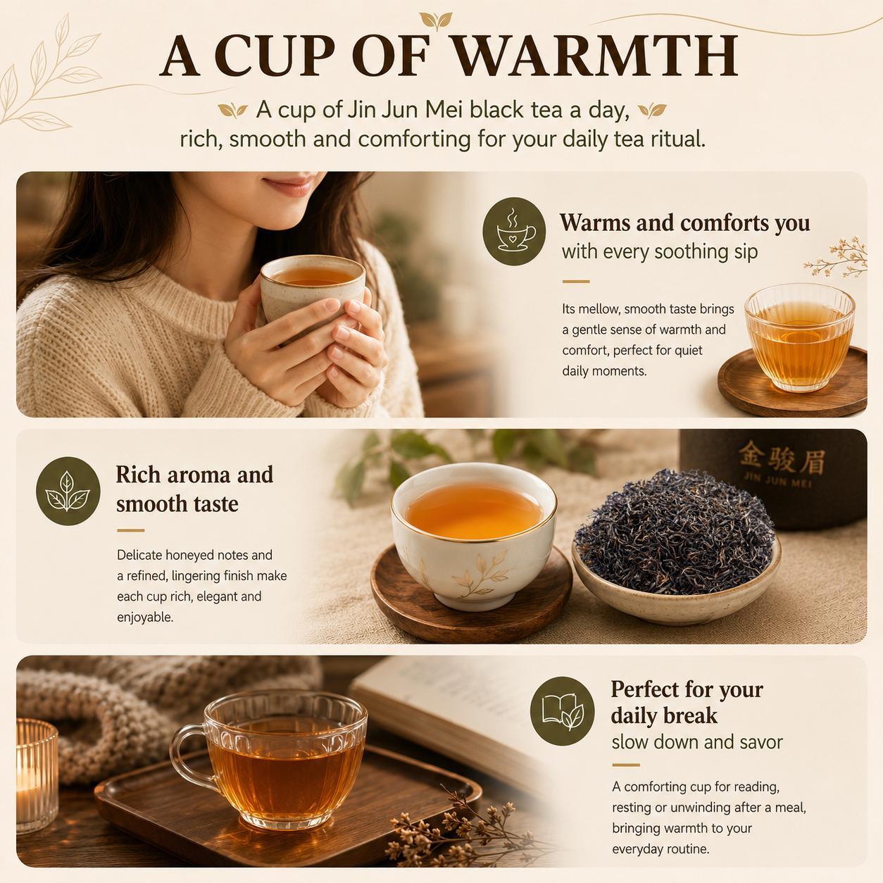 Jin Jun Mei Black Tea Loose Leaf Relaxing Tea Chinese Whole Leaf Tea No Added Sugar Tea Afternoon Team for Hot Brewing Iced Tea sohochic, Beverage, Tea Leaves