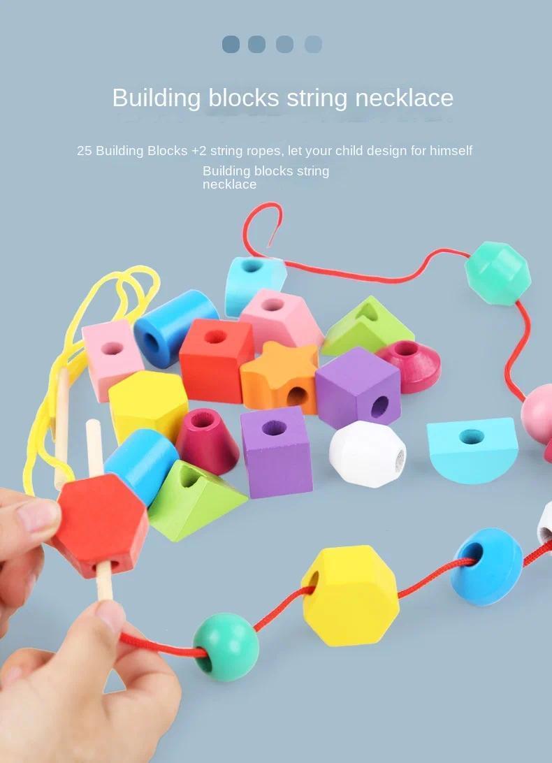 5-in-1 Montessori Wooden Toys Color Shape Cognition Blocks Matching Sorting Game Beaded Early Educational Toys Gift for Children