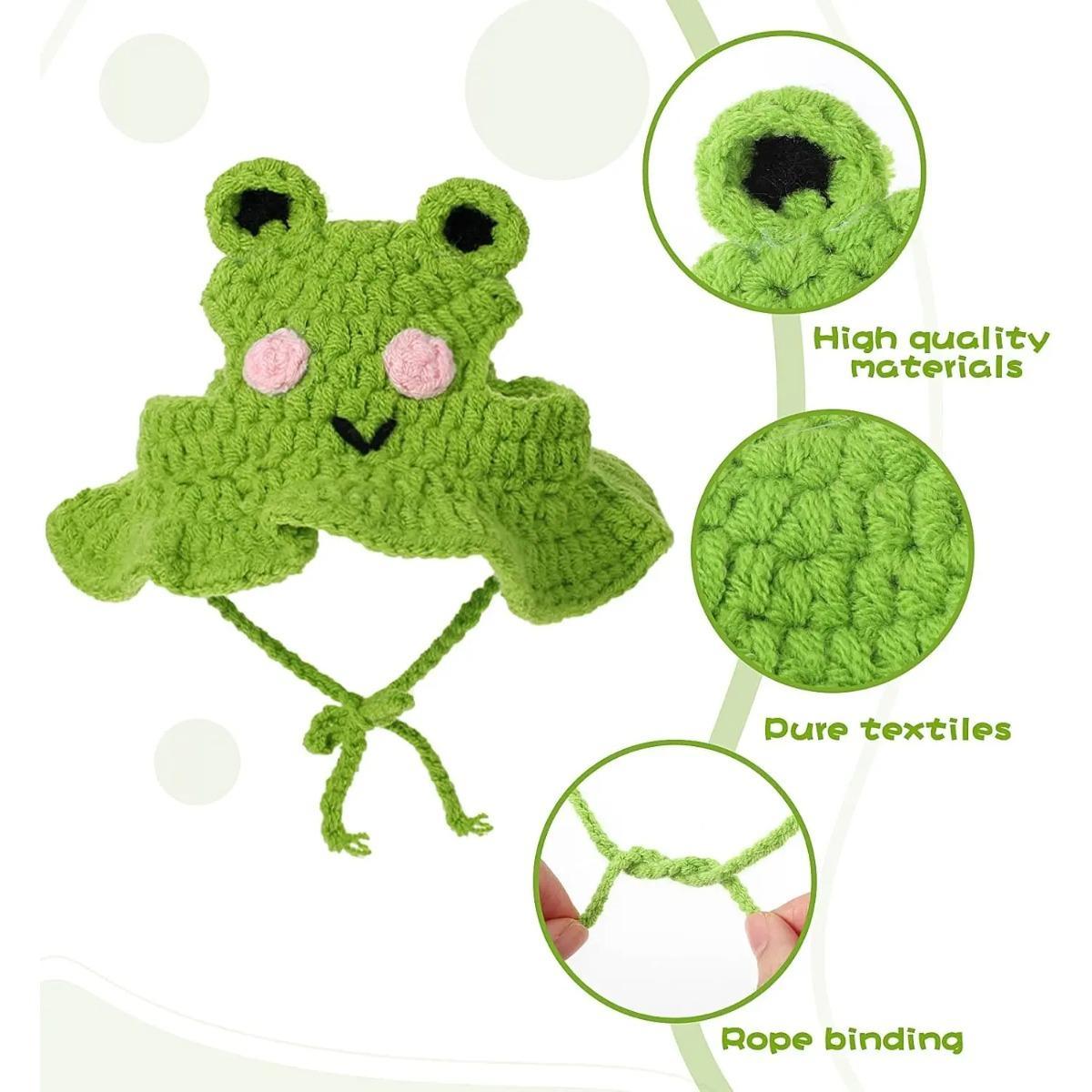 4PCS Handmade Knitted Pet Hat Set Pack - Adjustable, Soft Crochet Frog & Fruit Cat Puppy Headwear, Synthetic Fabric Warmth Cover, Small Pet Holiday Party Cosplay Accessory