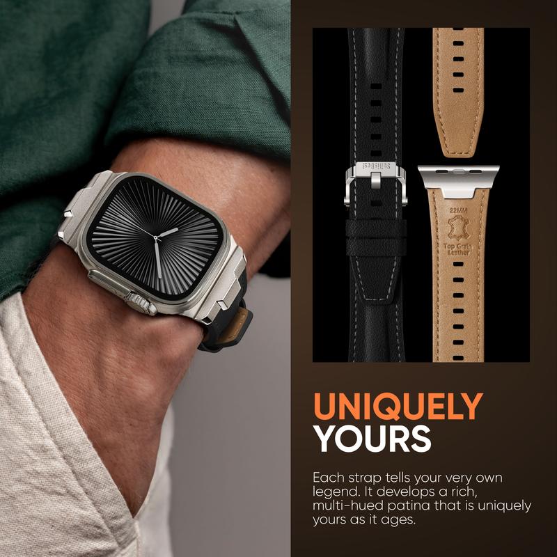 Suitisbest Genuine Leather Strap for Apple Watch Ultra Band 49mm 46mm 45mm 44mm 42mm, Retro Leather Strap Replacement Band for iWatch Ultra Series 11 10 9 8 7 6 5 4 SE