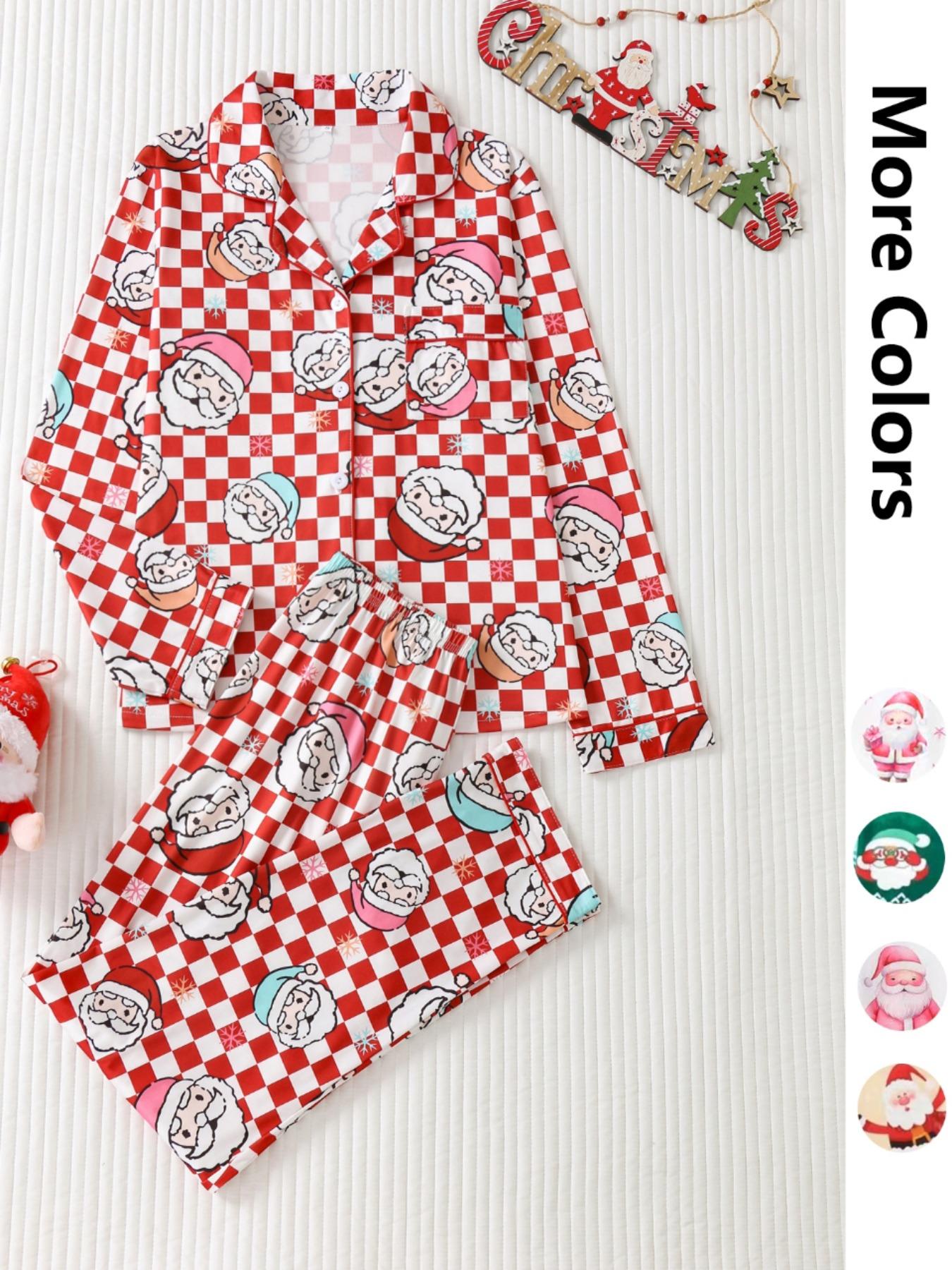 Two-piece Set Women's Christmas Print Button Front Pocket Shirt & Elastic Waist Pants Pyjama, Casual Comfy Long Sleeve Collared Top & Trousers Pajama Set, Women's Sleepwear for Spring & Fall