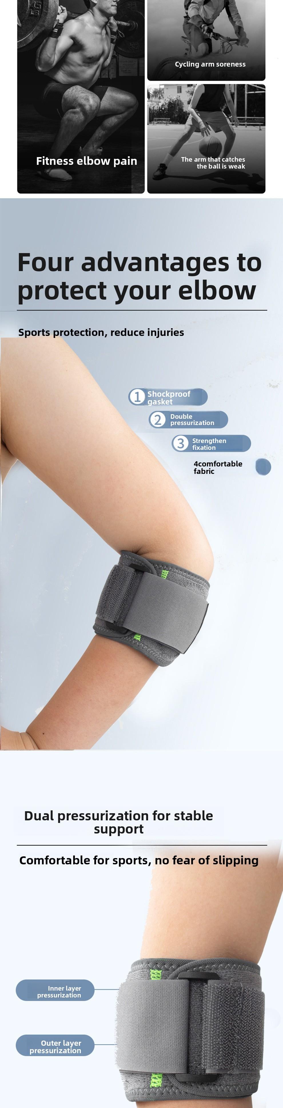 Elbow protector with summer strap and compression support for badminton, volleyball, sports, anti-collision, bench press, and fitness