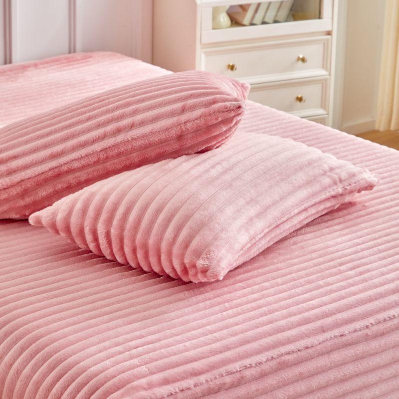3.3 Inch Elastic Bed Sheet Set, Deep Pocket Design Fitted Sheets, Polyester Fiber, No Print Style, Thick Velvet Fabric, 11.81 Inches Tall