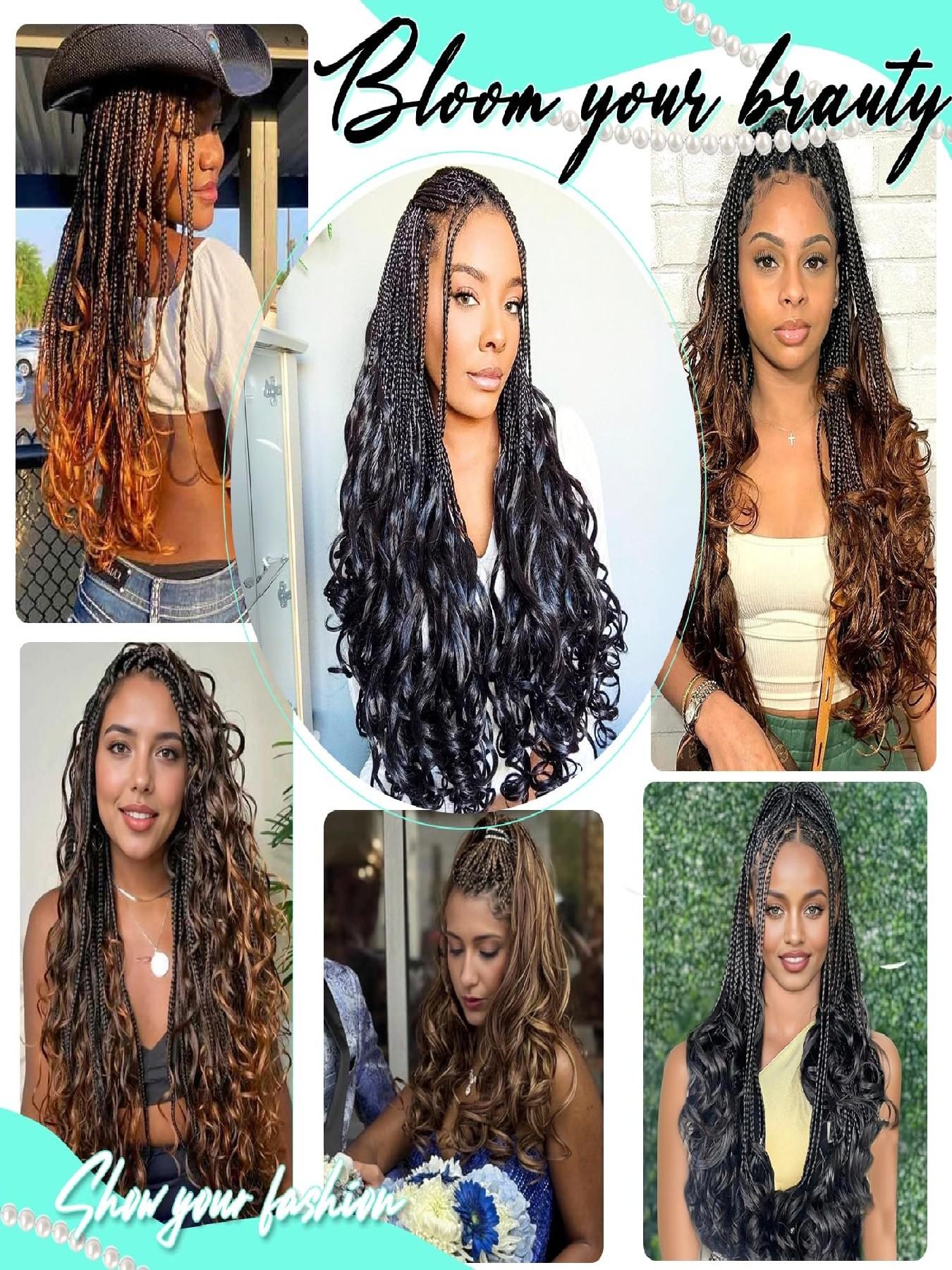 French Curly Braiding Hair Loose Wave Crochet Hair 2 Packs Pre Stretched Braiding Hair Bouncy Beach Curls Wavy Hairstyle 74 G/Pack Synthetic Hair Extensions for Women