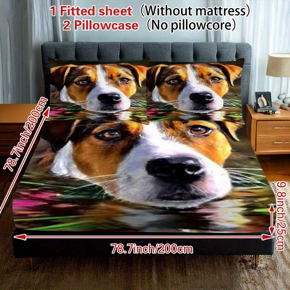 3pcs Fitted Sheet Set: 1 Fitted Sheet + 2 Pillowcases, Pensive Pitbull Pattern, High-End European and American Style Bedding, Soft and Comfortable, Perfect for Bedrooms, Hotels, or Dormitories