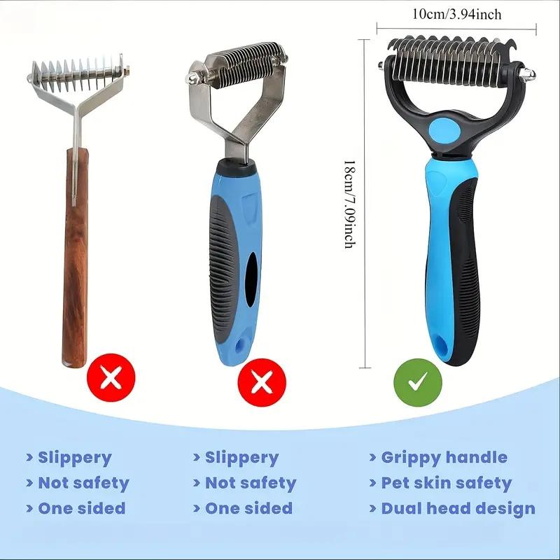 Professional Deshedding Brush for Dogs & Cats – Double-Sided Undercoat Rake with Stainless Steel Teeth – Reduces Shedding & Mats – Gentle Dematting Tool for Long-Haired Pets