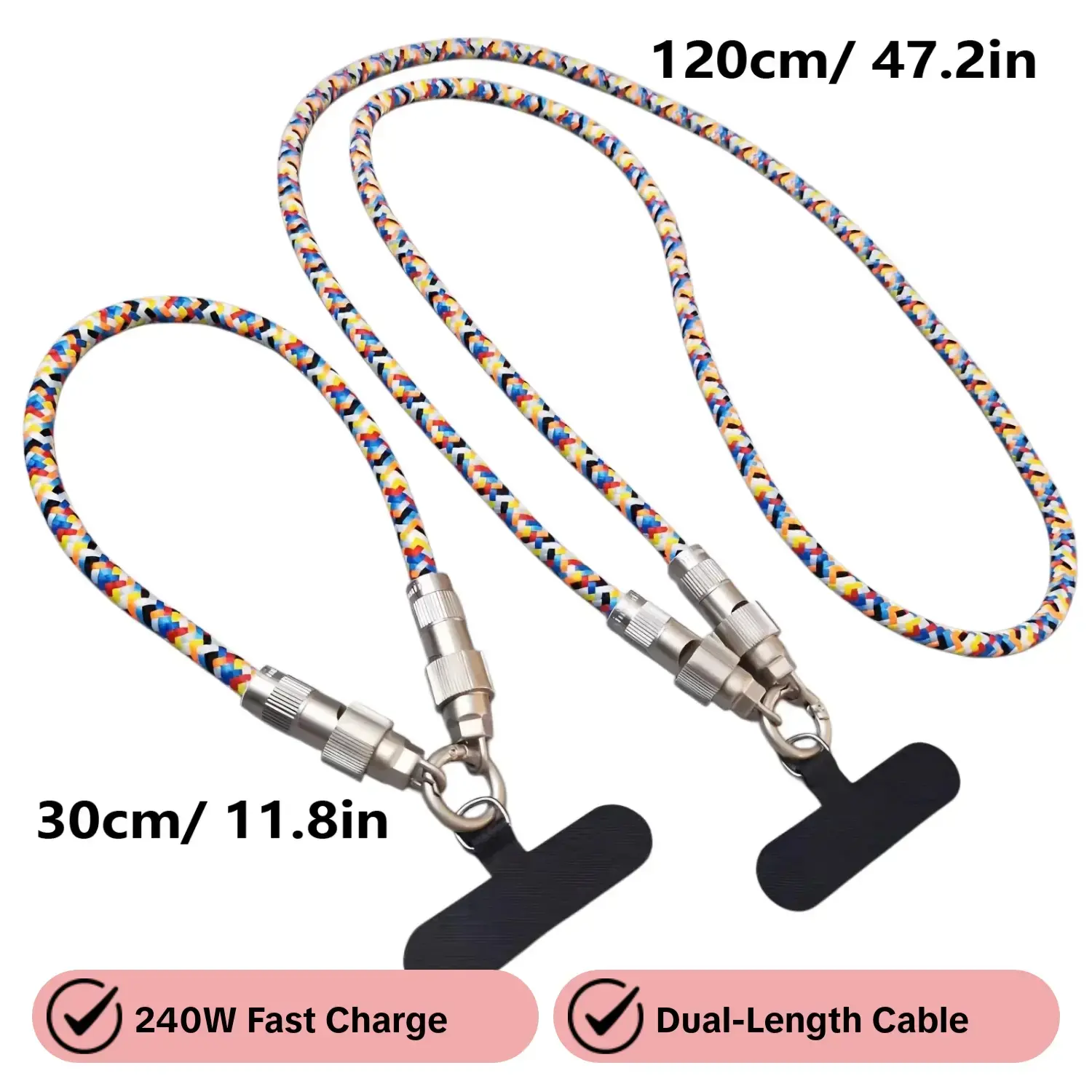 240w Fast Charging USB-C Cable with Portable Phone Lanyard, Type-C Connector, 0.3m Handheld & 1.2m Crossbody Design, Super Fast Charging, Type C Wired
