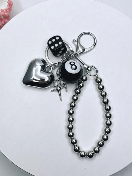 Personalized metal dark style street cool beaded keychain, DIY handmade keychain pendant four-pointed star dice bag pendant 8 ball element peach heart keychain pendant, small and exquisite versatile bag small object pendant Keychain For Bags