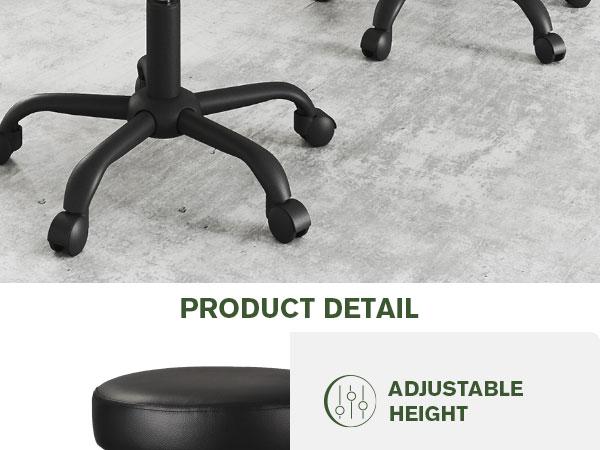 MUTICOR Rolling Stool Swivel Salon Shop Stool Chair Adjustable Drafting Stool Massage Spa Stool with PU Leather Cushioned in Black/Black and Silver/Grey#TikTokShopBlackFriday #ChristmasGifts