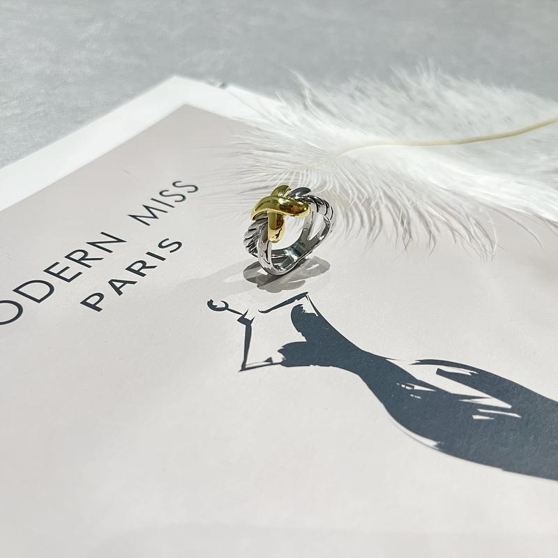 Mytys Butterfly Two-Tone Cross Rings Fashion Statement Ring X Chunky Vintage Twisted Cable Wire Hollow Ring Jewelry Gifts for Women Girl