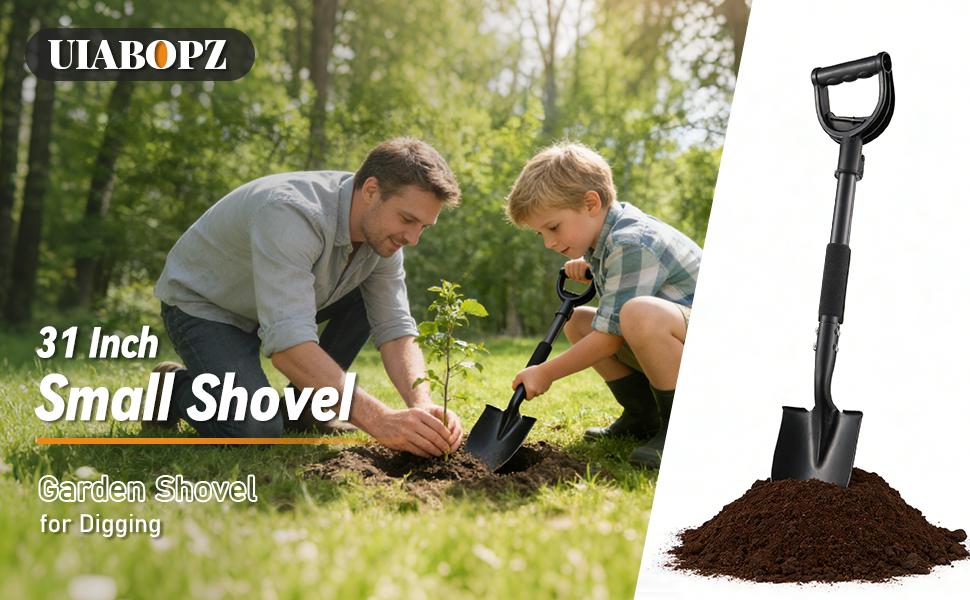 Garden Shovels for Digging, 31 Inch Small Shovel, Heavy Duty Metal Digging Shovel with D-Handle Grip, Short Kids Shovels for Digging, Mini Spade Shovel for Gardening, Camping, Beach, Car, Snow Removal