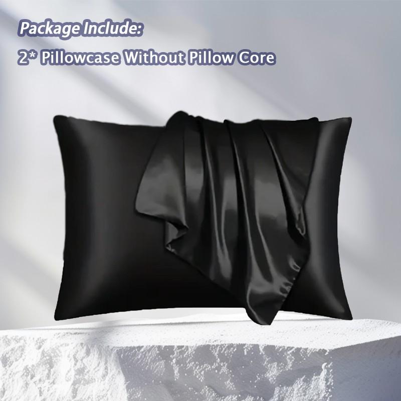 2-Piece Set of Solid Black Satin Pillowcases, Skin-Friendly and Breathable Pillowcases (Unfilled), Soft and Comfortable Home, Bedroom, and Dorm Bedding Accessories, Cool and Smooth to the Touch, Keep Your Bedroom Cool, Bedroom Decor, Silky Satin Bedding