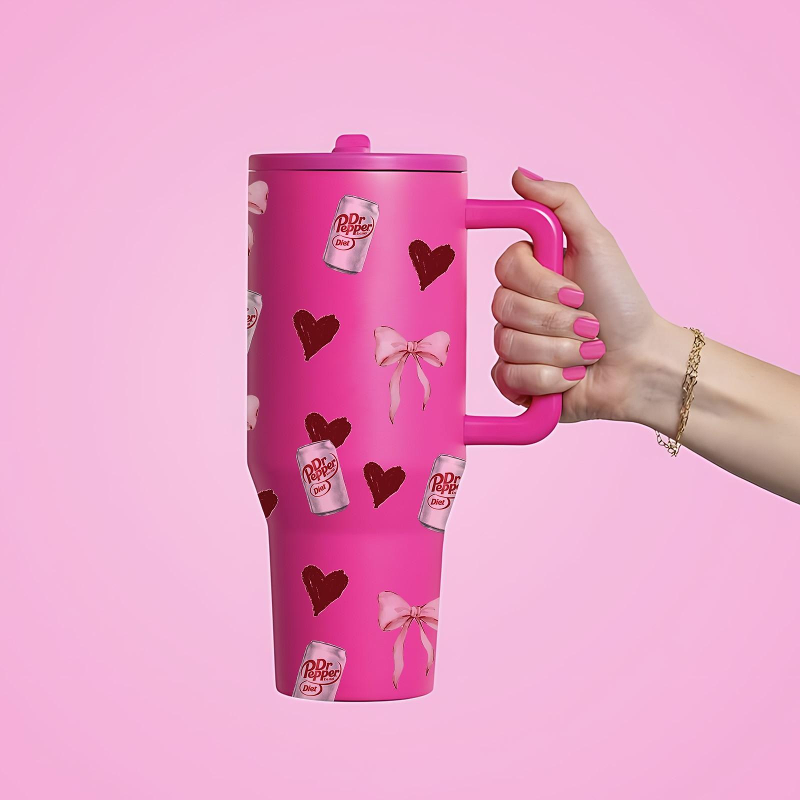40oz Insulated Tumbler With Handle, Hydration Tumbler, Quencher Tumbler, Dr Pepper Girl All Over Print Thermal Mug, Double Wall Vacuum Cup For Hot Cold Drinks, Leak Resistant Lid, Car Cup Holder Friendly, Birthday Valentine Mother's Day Gift