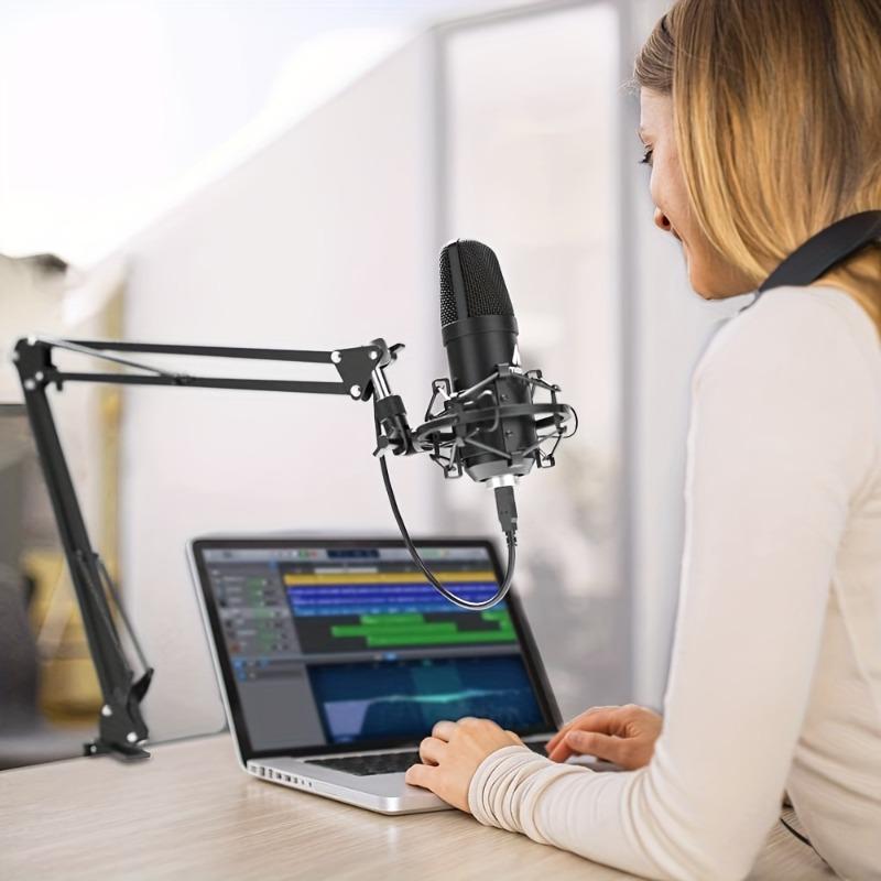 Professional USB Condenser Microphone Set with Arm Stand and Pop Filter, Clear Voice for Podcasts, Recording, Live Streaming
