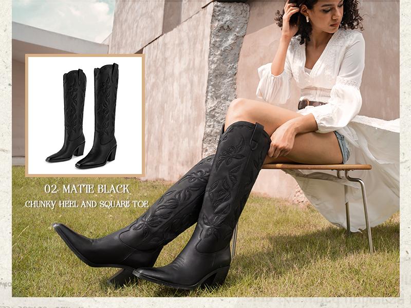Wetkiss Knee High Cowboy Cowgirl Boots for Women, Western Boots with Pull On Tab, Chunky Heel Design, Unique and Stylish  ,Women's Shoes,Women's Boots  Footwear  #TikTokShopHolidayHaul