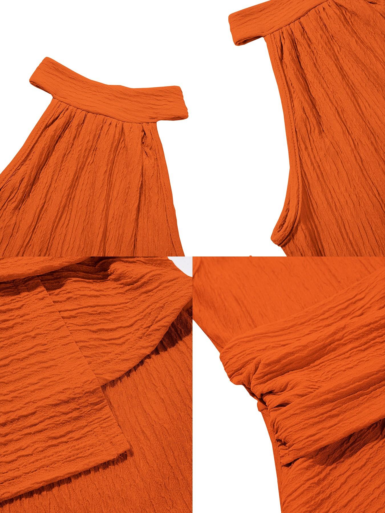 Aliling Summer Casual, Chic and Elegant Women's Solid-Color Beach Jumpsuit, Halter-Neck Sleeveless Design with Pleats and Asymmetrical Hem Detail, Stylish Summer Women's Fashion