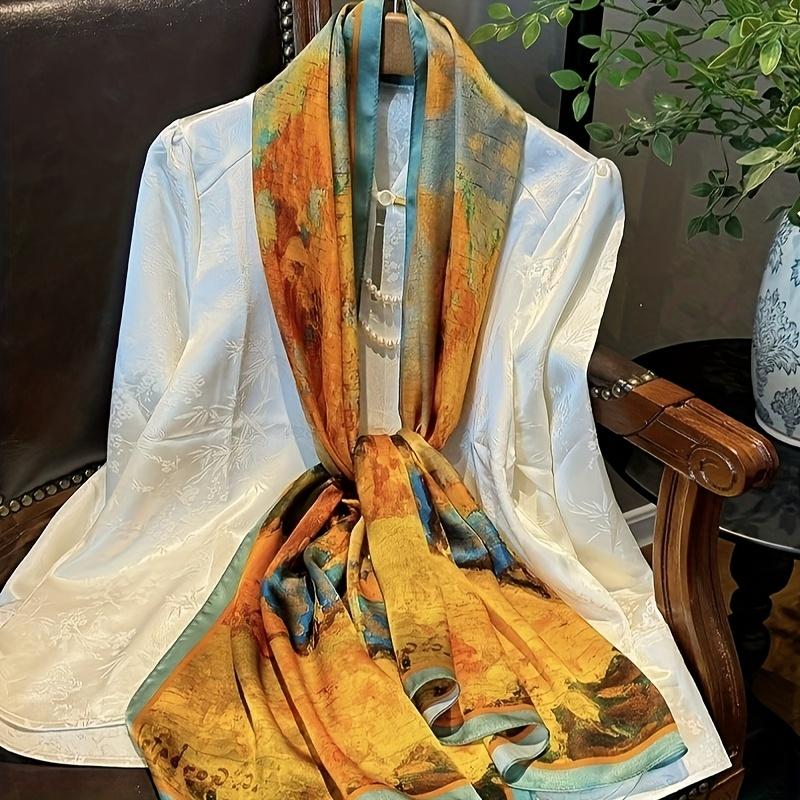Women's 100% Silk Scarf - Lightweight and breathable, featuring a vibrant autumn leaf pattern, the long shawl is ideal for stylish layering, a great gift for mom, and a versatile and elegant accessory