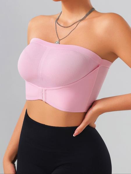 【Plus Size】 Solid Color Push Up Strapless Bra, No Padding,Women's Comfortable Breathable Soft Bra,Front Chest Buckles Design,Women's Lingerie for All Seasons,Ladies Knitted Stretch Underwear For Daily Wear or any Occasion