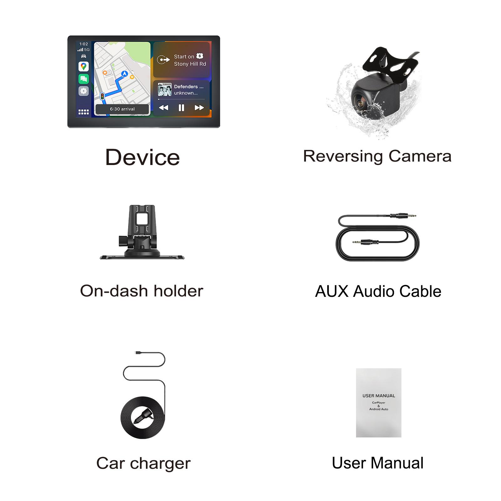 Car Smart Display, supports limited/wireless Carplay and Android Auto, supports car audio sound, supports making calls, messaging, navigation, music, airplay, aux, Screen for All Vehicles video player radio compatible cable Stereo