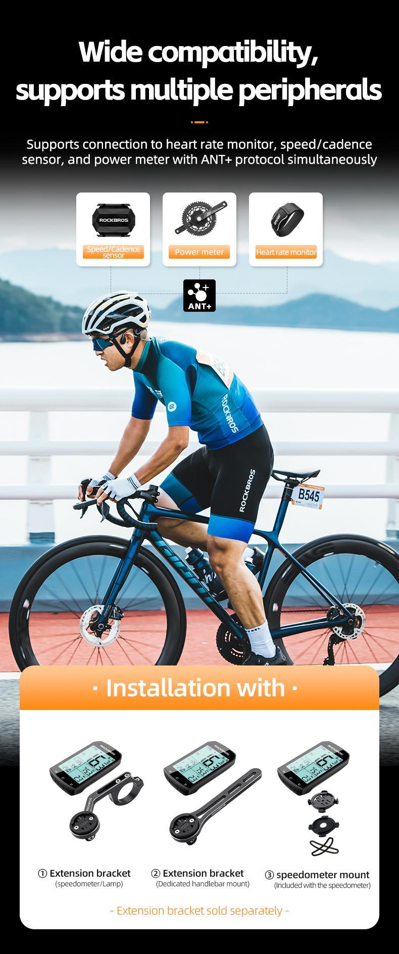 ROCKBROS Bike Computer Wireless Cycling Computers ANT+ Bluetooth Bicycle Computer Mini Speedometer Odometer Waterproof 2.9inch LCD Screen GPS/BDS/Galileo Position System