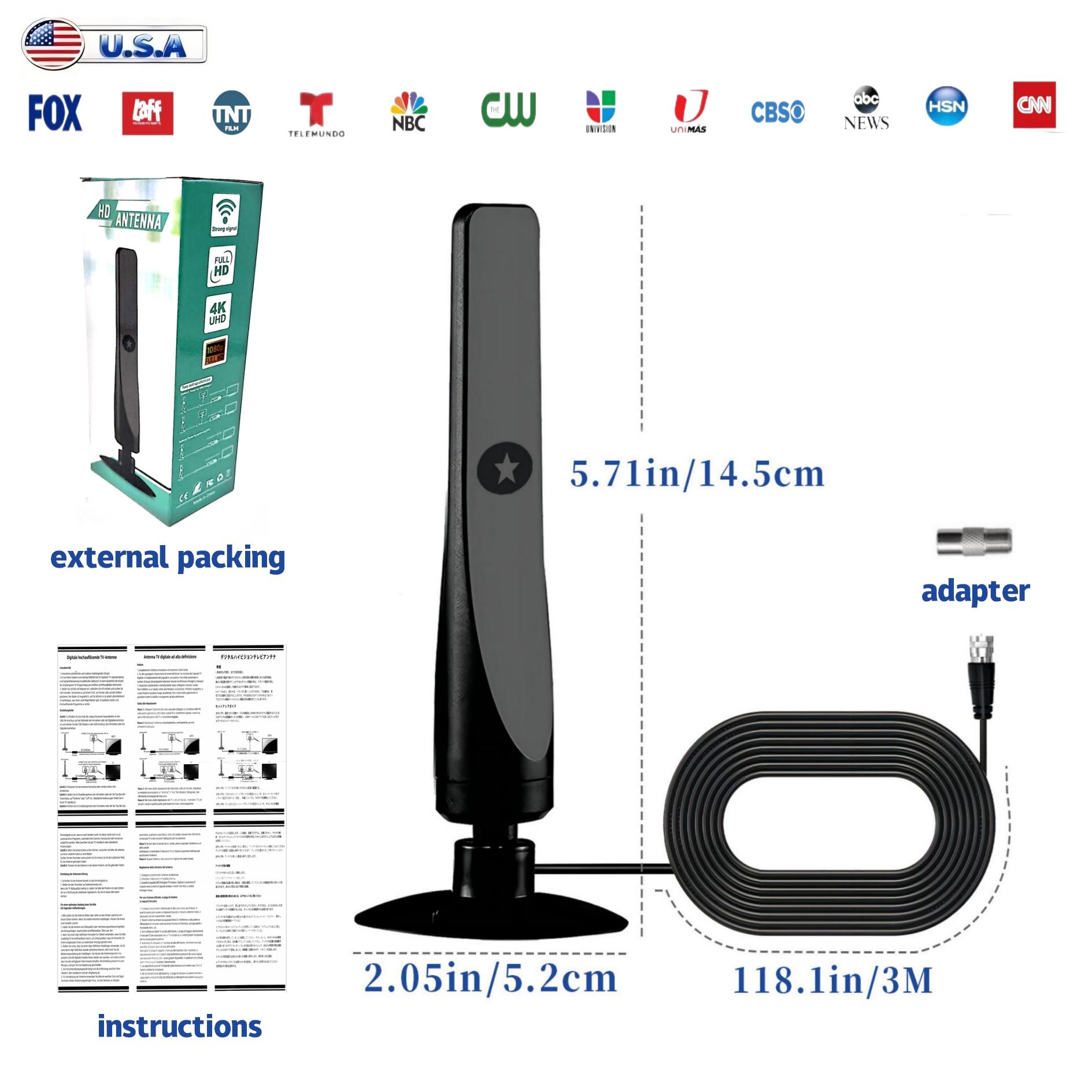 Portable Digital TV Antenna, Indoor/outdoor, Free Channels, Atsc 3.0, Dvb-T2, Uhf/vhf, Plug-And-Play, Home, Apartment, Hotel Use