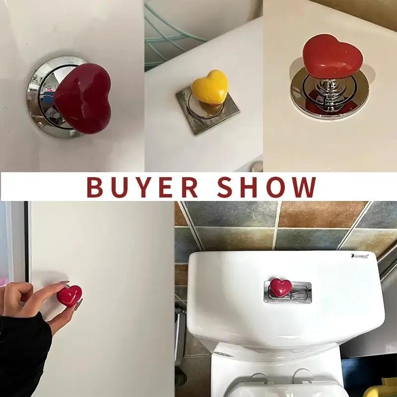 3-Piece Heart-Shaped Toilet Tank Button Push Rod, Long Nail Protection Flush Lever, Easy-Press Toilet Button Aid for Comfortable Use