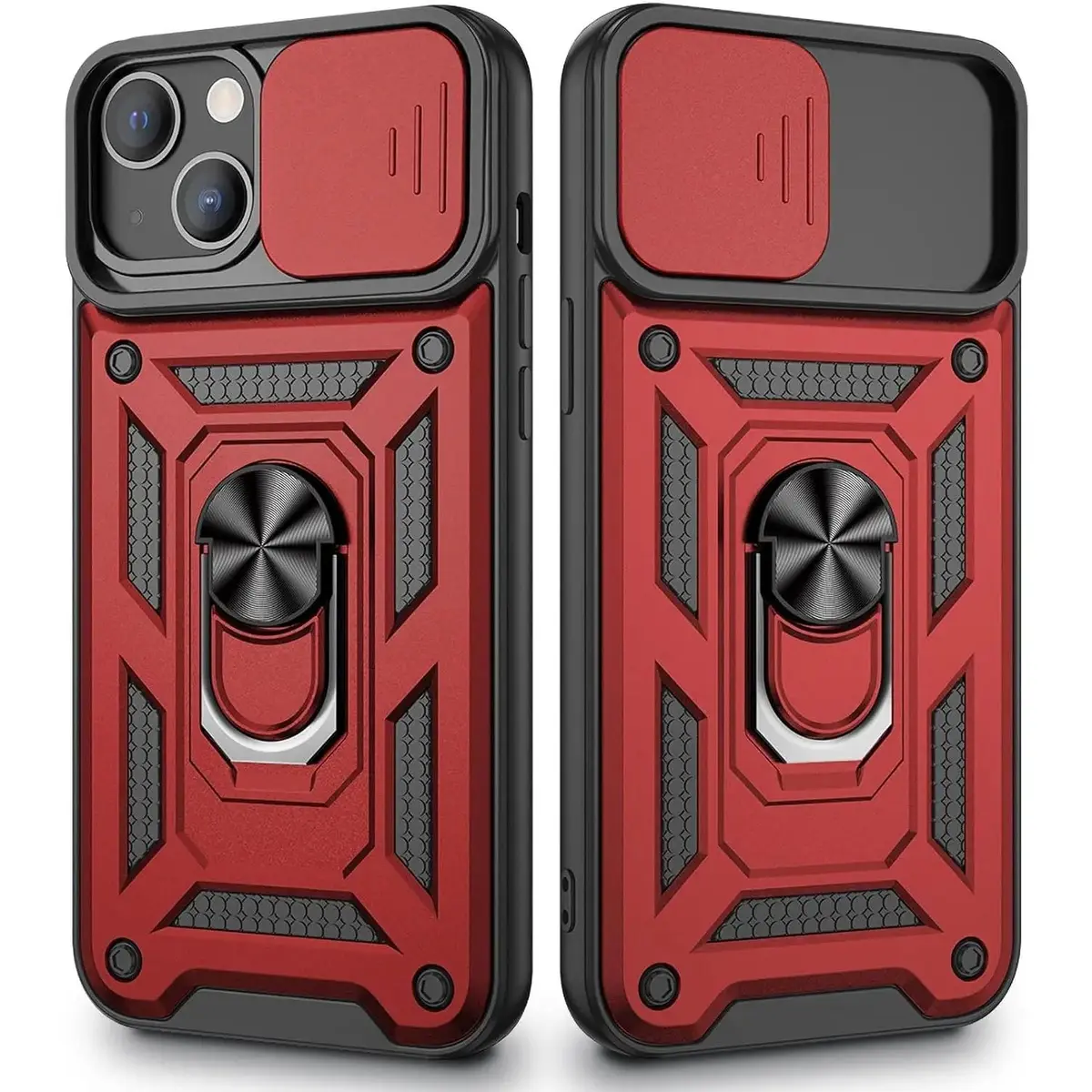 Rugged Protective Cellphone Case for iPhone 11-18 Pro Max Plus - Metal Handheld Magnetic Accessory with Slide Camera Protect Cover, 360° Rotate Ring Stand, Shockproof Polycarbonate Lip, Aesthetic Couple Christmas Accessory