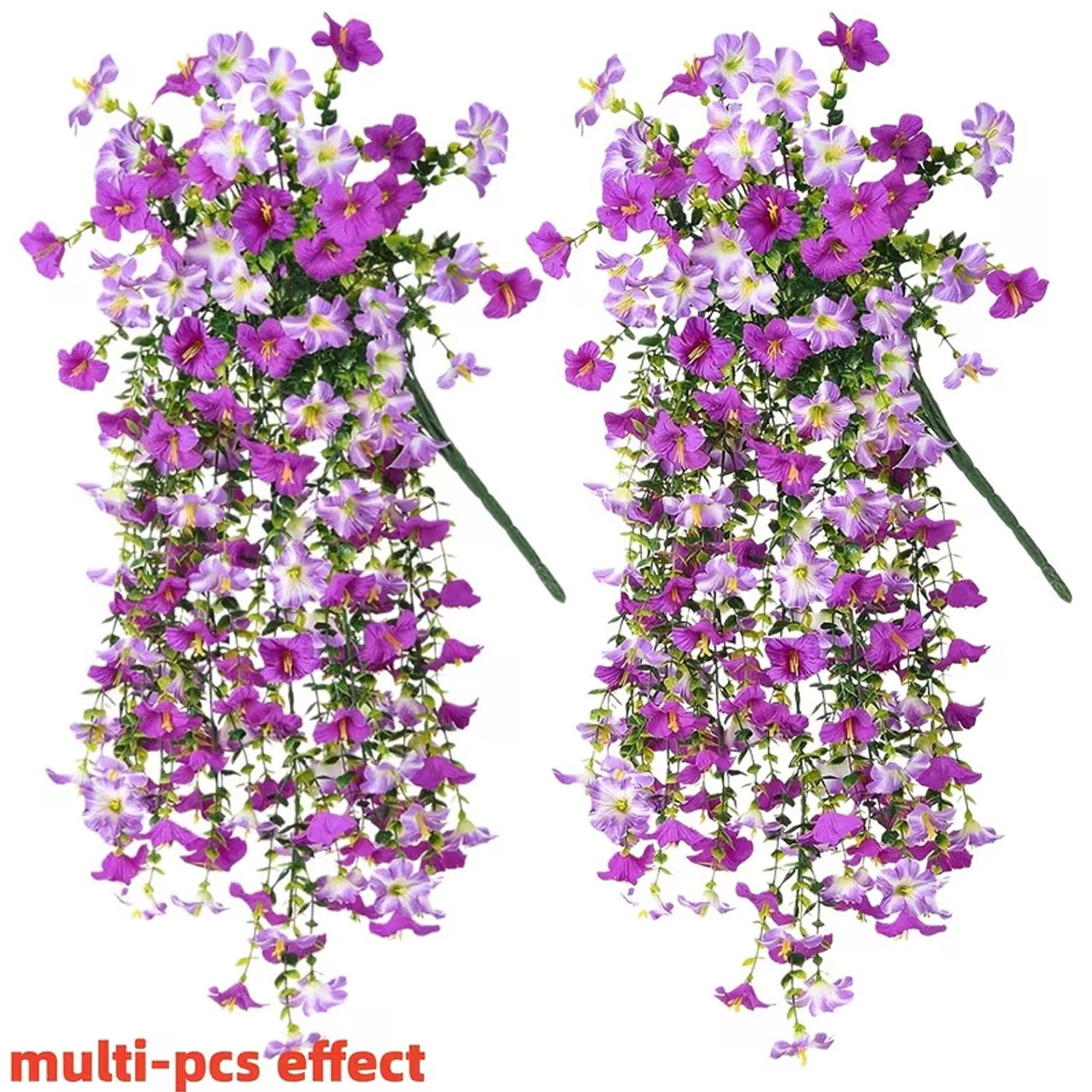 4 sets of artificial hanging flowers and plants, violet vine, resistant to ultraviolet rays, suitable for walls, homes, rooms, gardens, weddings, indoor or outdoor environments, for decoration from spring to summer (double purple)