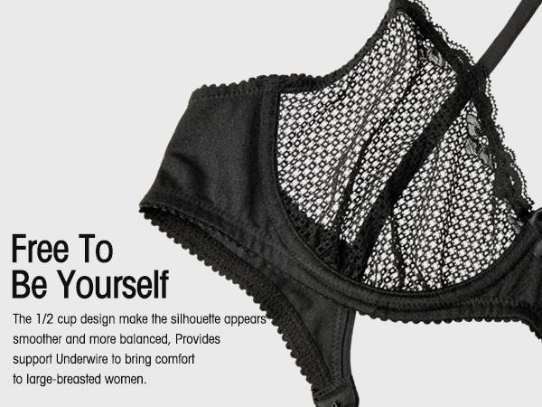 Wingslove Women's 1/2 Cup Underwired Lace Bra Balconette Demi Shelf Bra Unlined Bralette with Bowknot Decor & Adjustable Straps