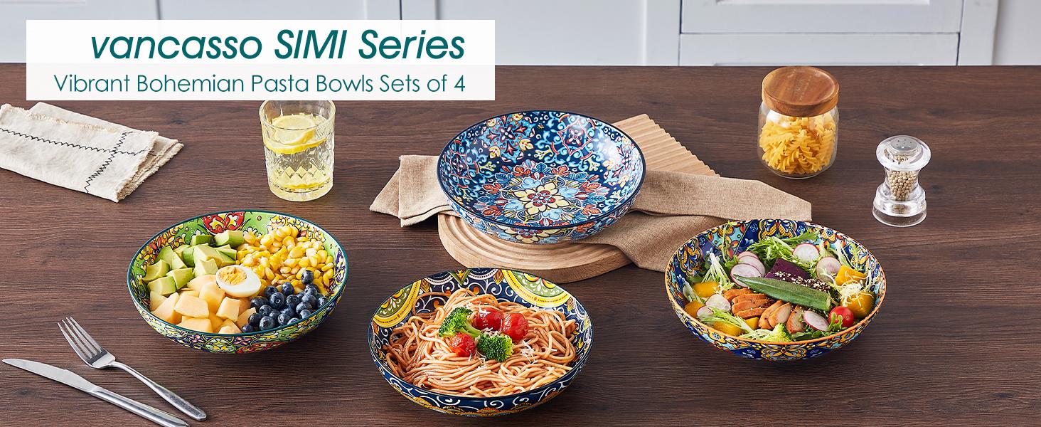 vancasso Pasta Bowls, Ceramic Salad Bowls, Soup Bowls, Pasta Plates, Bohemian Decorative Bowls for Salad, Fruit, Pasta and Dinner, Serving Dishes Set for Party, Dishwasher & Microwave Safe Tableware