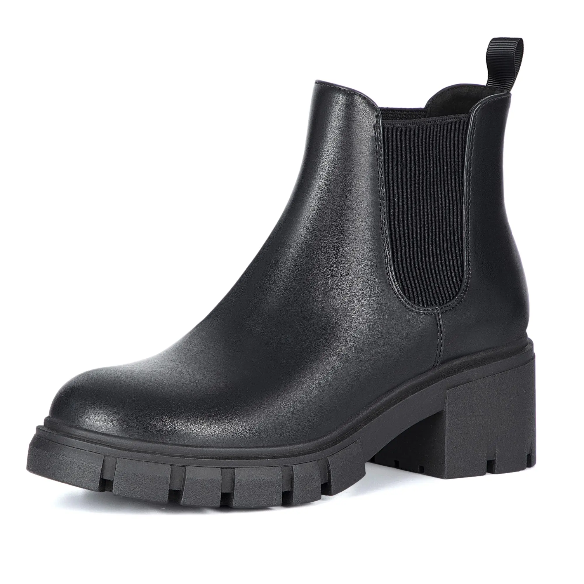 Athlefit Women's Classic Chic Slip-On Chelsea Ankle Boots - 2.3-Inch Low Chunky Comfortable Heels, Round Toe, Lug Outsole Footwear for Daily Wear, Office Work Walking Shoes,outdoorfun