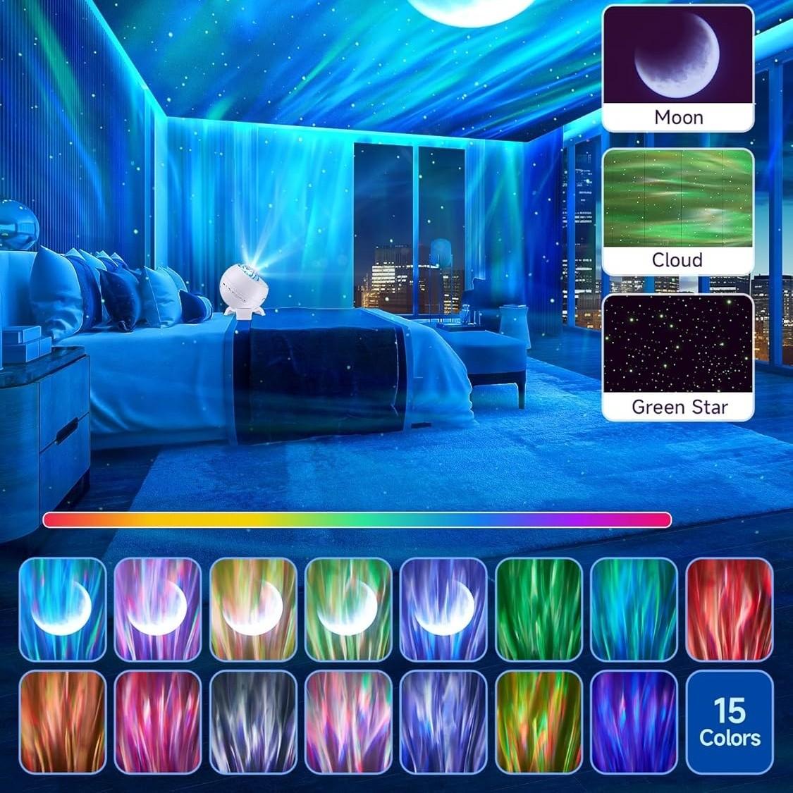 Rechargeable Projector Table Lamp Holiday Gifts Aurora Northern Light  Ambient Projector Light Bedroom Wireless Ocean Wave Star Moon Aurora Dome Projector