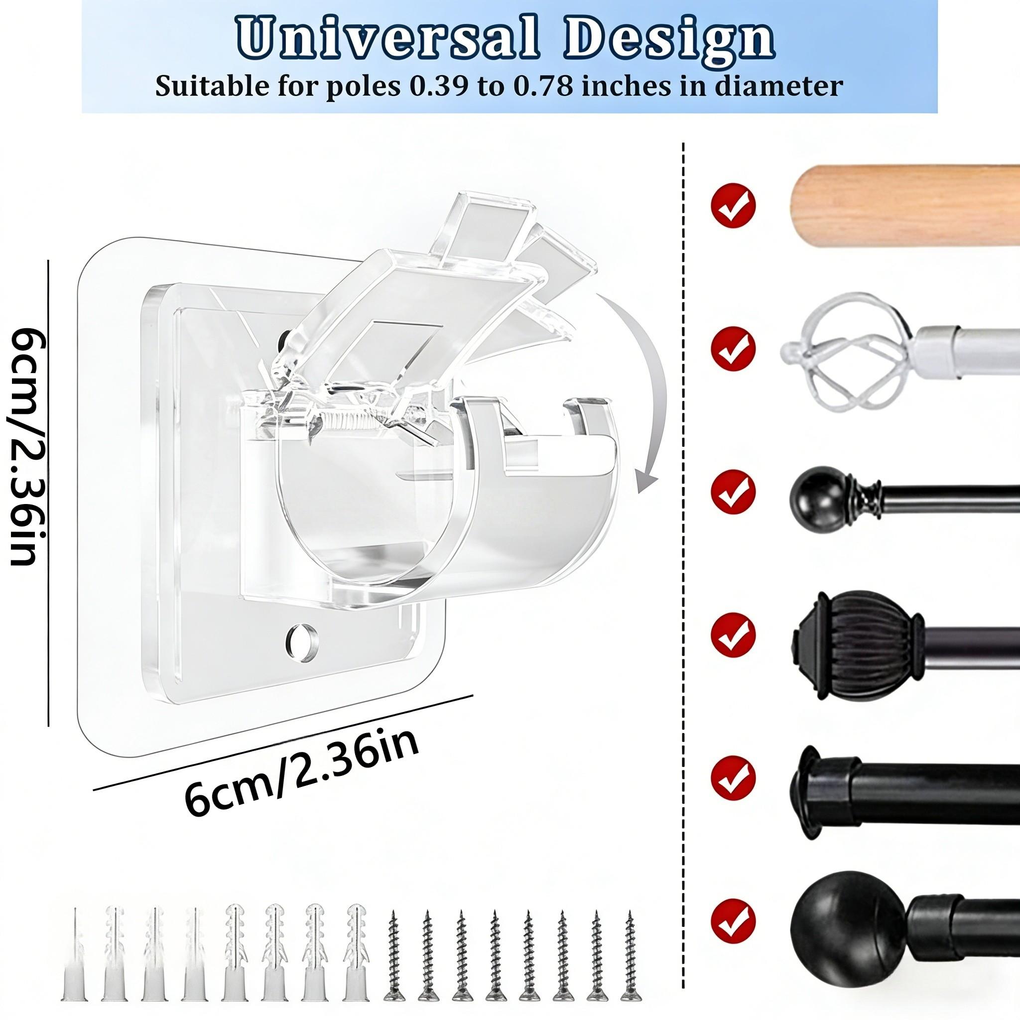 A set of 10PCS Curtain Rod Brackets with Clips,Transparent Drapery Hooks,Rod Hanging,Adjustable Rods Holder,Multipurposefor Curtain Rod Hooks for Livingroom Bathroom Kitchen Bedroom Toilet Apartment