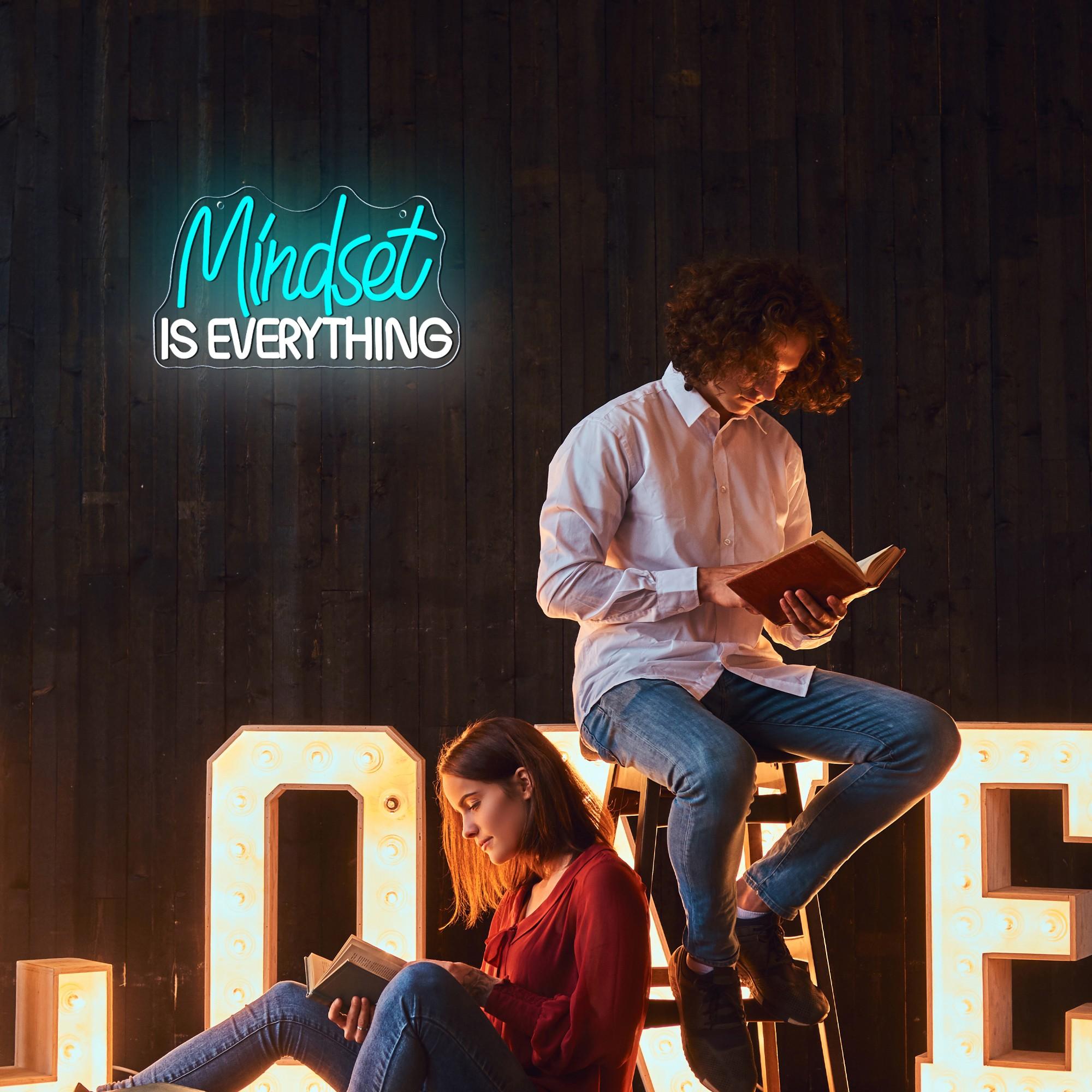 Mindset Is Everything Neon Sign Wall Decor, Motivational Neon Light USB Powered LED Dimmable, For Classroom Decor Office Gym Library Bedroom Bar Sign(14.1 * 7.8 In)