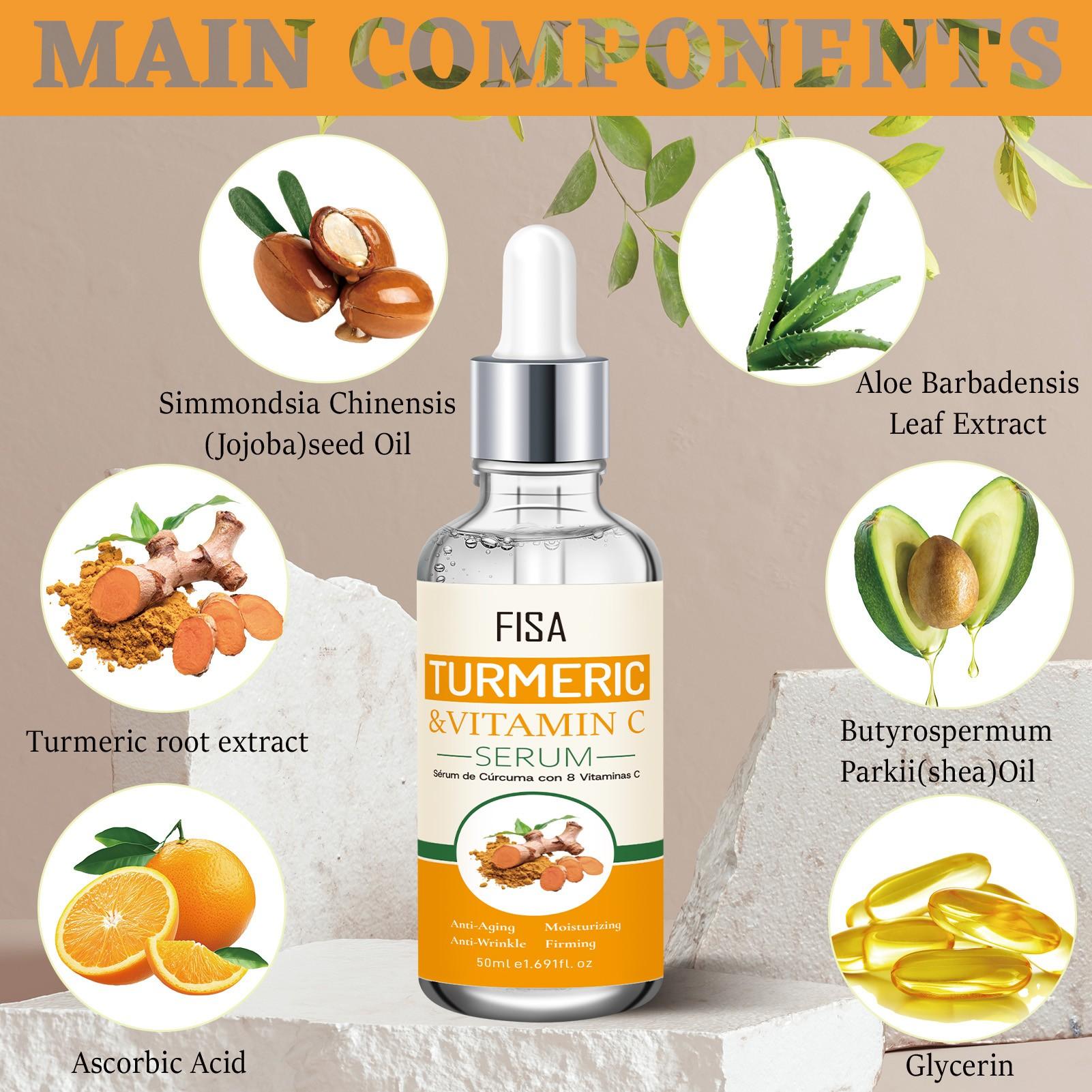 Turmeric Vitamin C Dual-Action Serum, Reduces Fine Lines, Brightens Skin, Hydrates, Tightens, Suitable for All Skin Types, 50ML