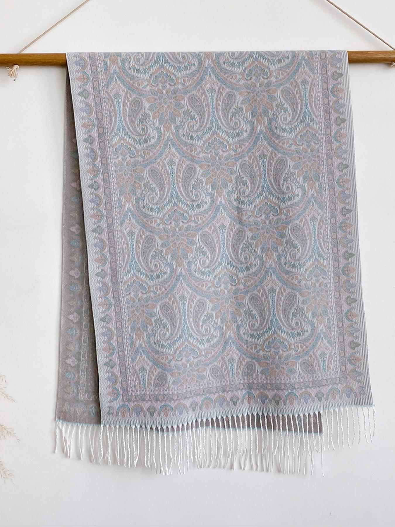 Women's Paisley Print Scarf, Soft Warm Shawl for Fall & Winter, Boho Style Woven Fabric, Casual Fashion Accessory