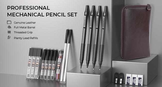 Nicpro 6Pack Black Metal Mechanical Pencils Set in Leather Case, Art Drafting Pencil 0.5, 0.7, 0.9 mm, 2mm Lead Pencil Holders with 16 Tube (6B 4B 2B HB 2H 4H Colors)Lead Refills Nicpro 6Pack Black Metal Mechanical Pencils Set in Leather Case, Art Drafting Pencil 0.5, 0.7, 0.9 mm, 2mm Lead Pencil Holders with 16 Tube (6B 4B 2B HB 2H 4H Colors)Lead Refills