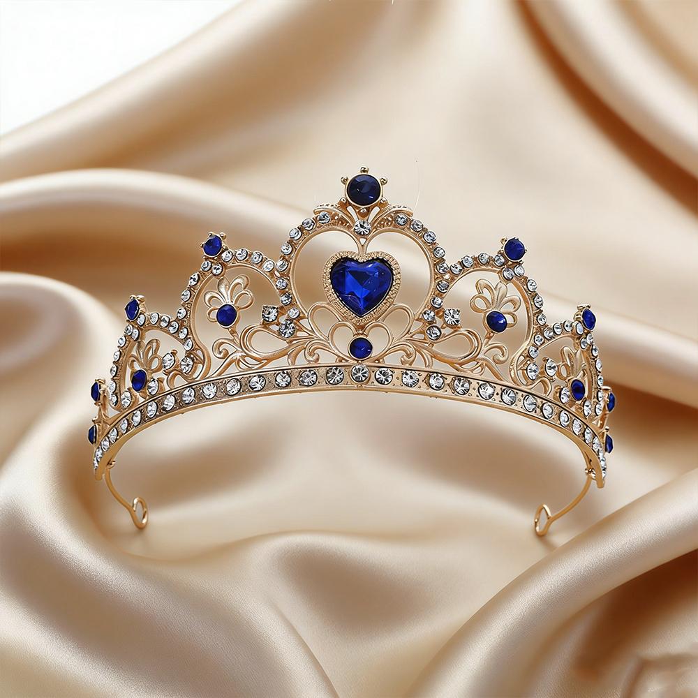 Vintage Gold Baroque Tiara with Heart-Shaped Clear Rhinestones Elegant Princess Crown Bridal Weddings Proms Pageants Cosplay