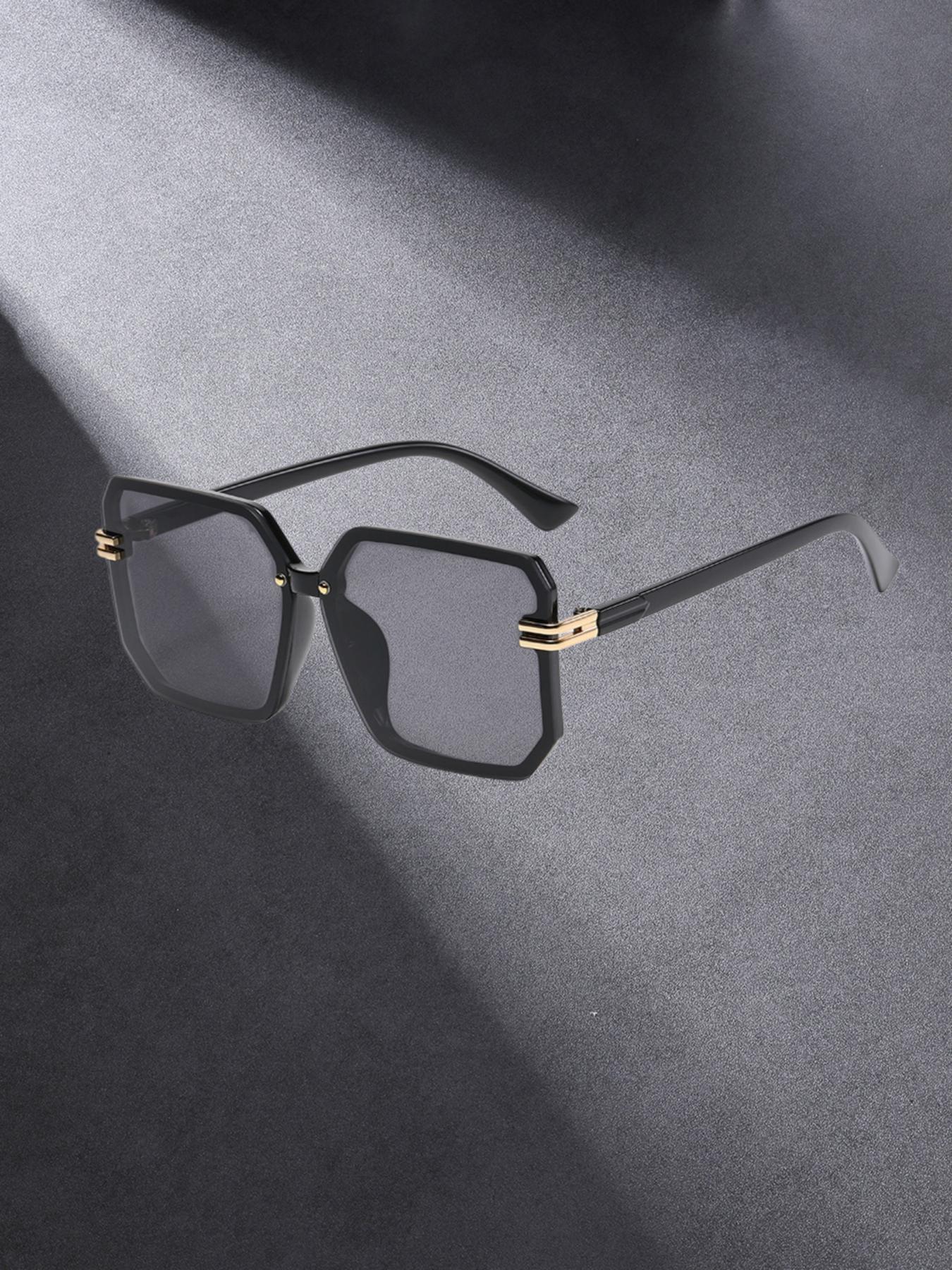 Square Frame Men's Sunglasses, Casual Decorative Lens, All over Print, Unisex Fashion Accessory, Daily Wear, Work & Leisure