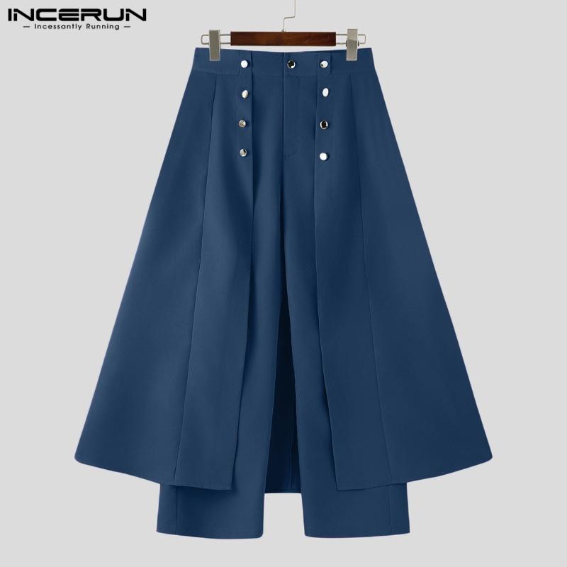 INCERUN Men's All Season Fashion Gothic Double-Breasted High Waist Deconstructed Layered Wide Leg Blazer Trousers Perfect for Halloween Costume Steampunk Stage Party Wear.