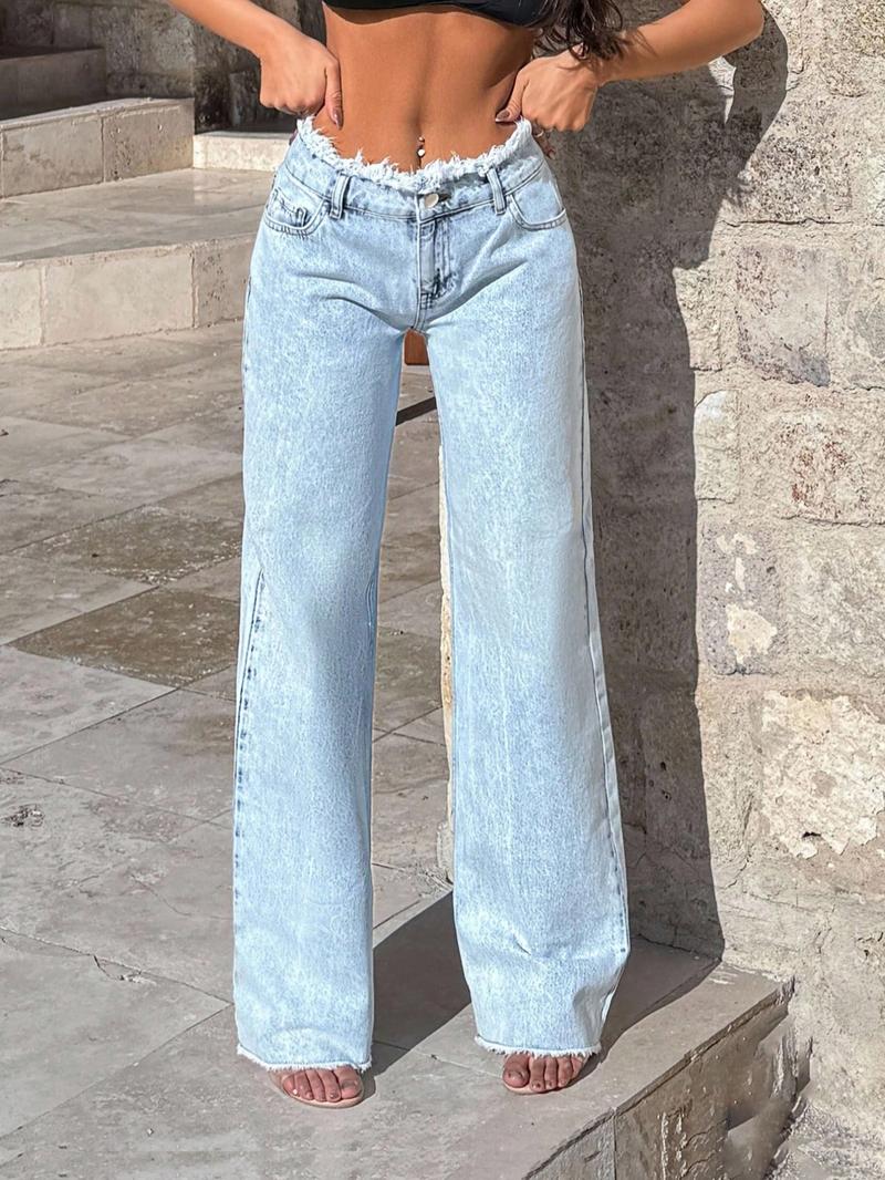 Women's High Waist Raw Hem Baggy Jeans, 2026 T-Chic All-Season Versatile Outdoor Casual Pants, Comfortable Outdoor Wear, Stylish Ladies' Bottoms