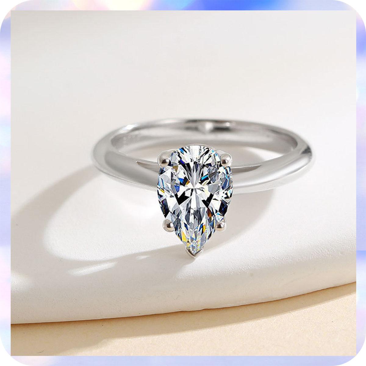 [279] 2.0 Carat Synthetic Moissanite Ring Classic Pear Cut Sterling 925 Silver Ring Engagement Wedding Jewelry Anniversary Birthday Gift
