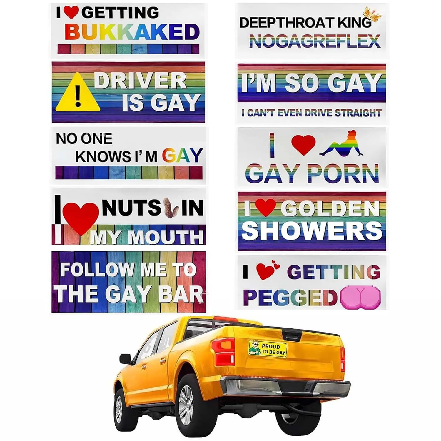 10PCS Gay Pride Funny Magnet Bumper Sticker, LGBTQ Rainbow Prank Stickers | Car Decals Prank Magnetic Bumper Sticker for Vehicles and Trucks or Fridge Magnet Sign