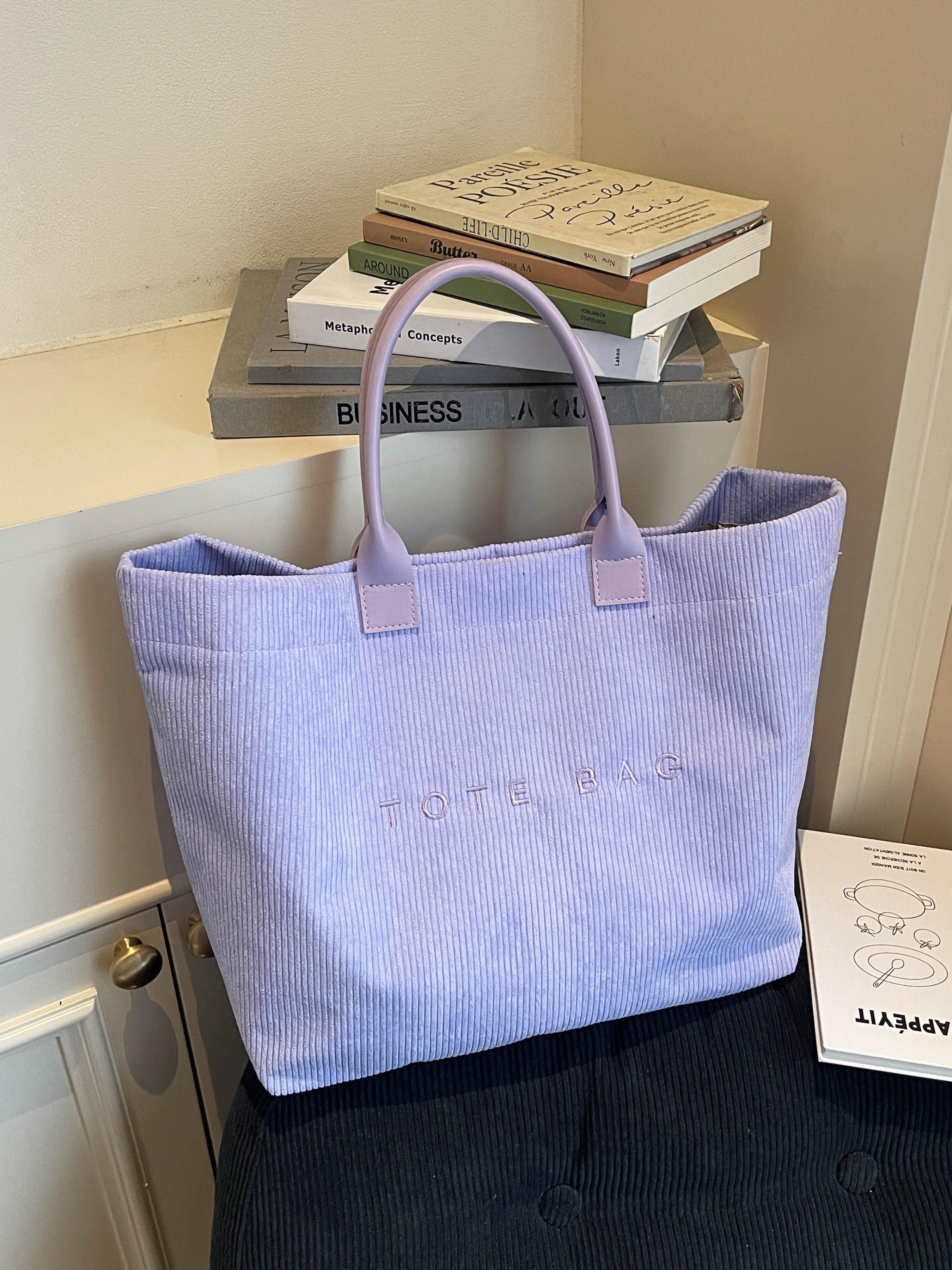 Large Capacity Corduroy Letter Design Handbag, Casual Fashion Shoulder Bag, Work & Daily Use, Everyday Bag, Stylish Tote Bag for Fall & Winter