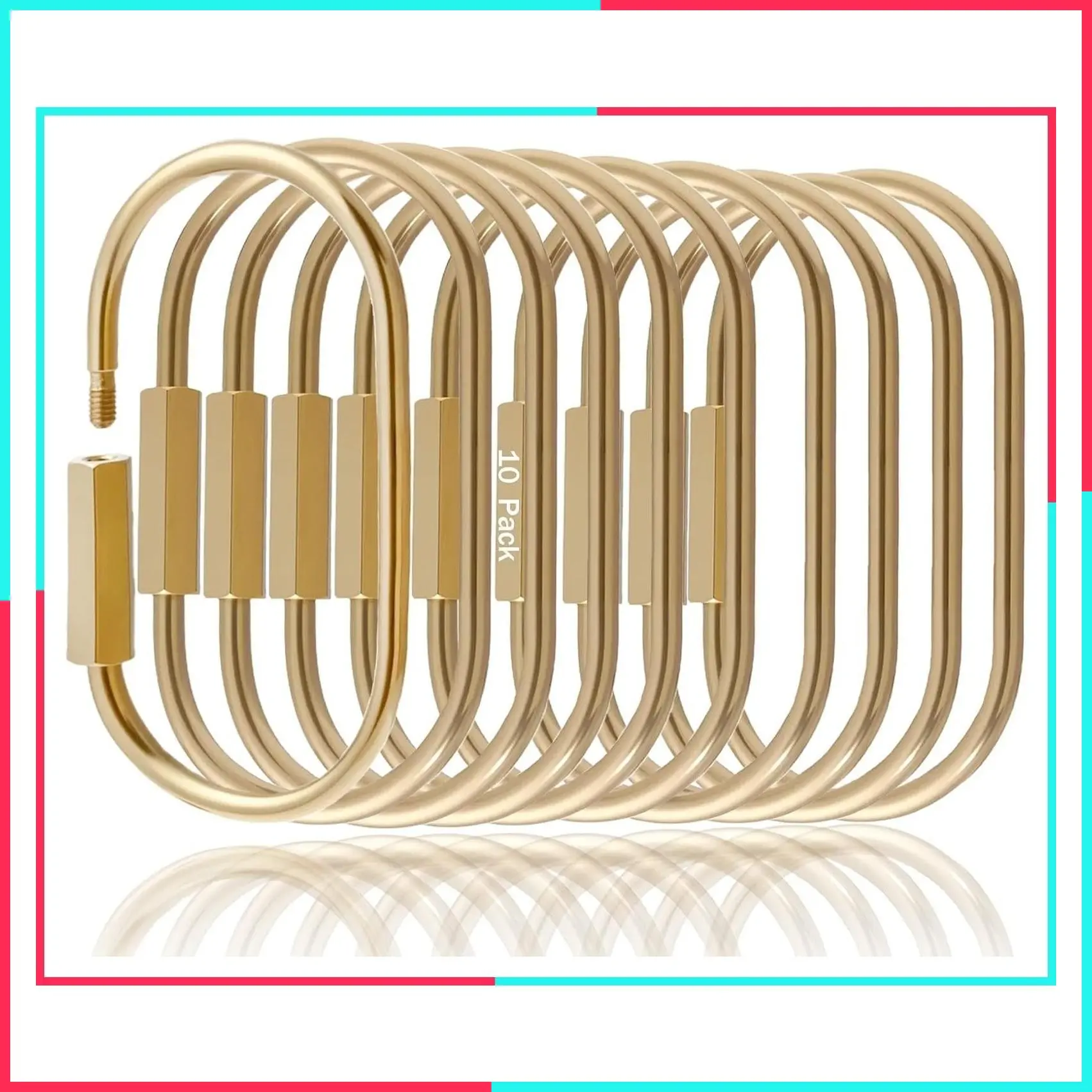 10 Pcs Gold Brass Key Rings, Small Locking Carabiner Clip Keychain, Screw Lock Oval Keyring, Purse Bag Charms Holder for Handbag