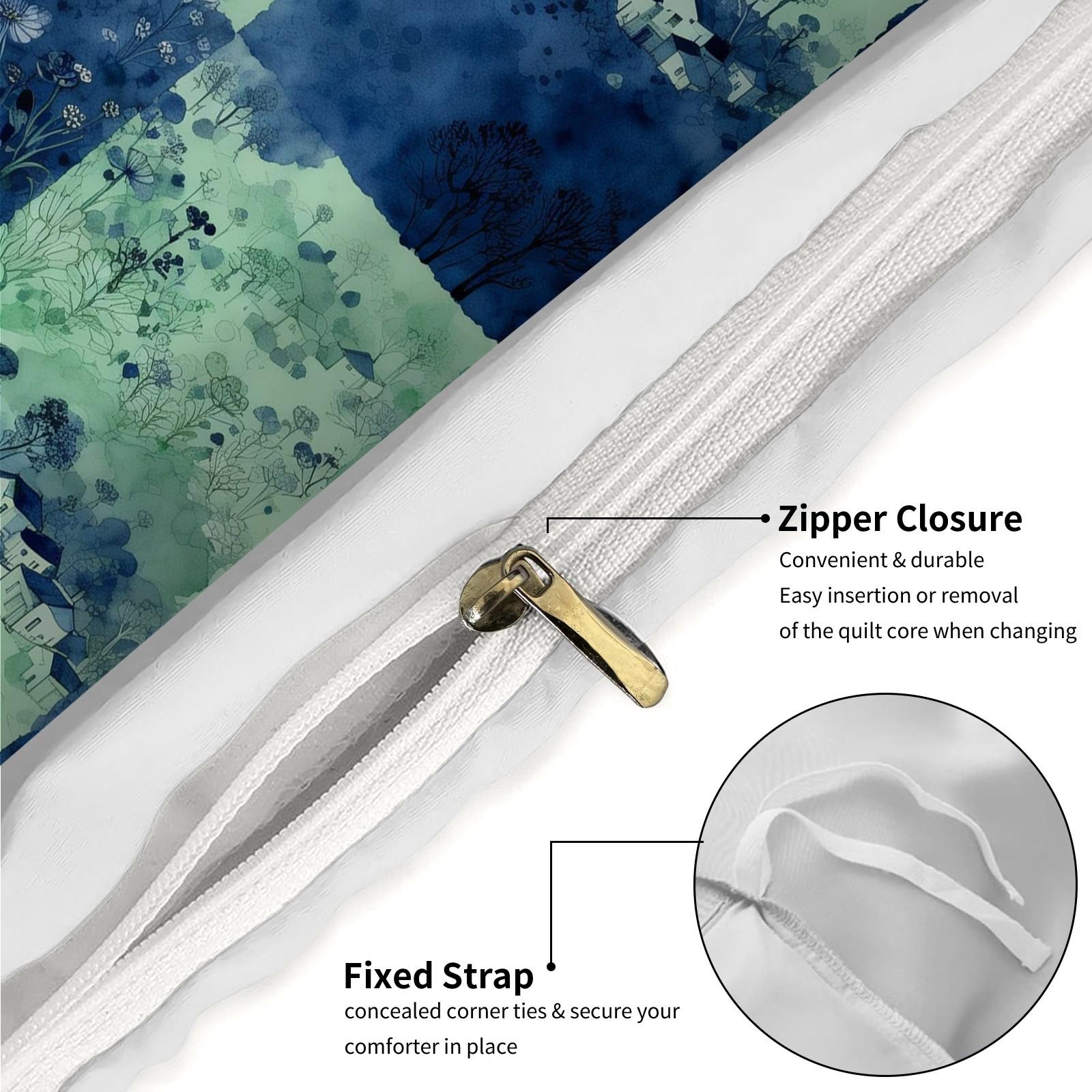 2/3 Pcs Watercolor Landscape Checkered Duvet Cover Set, HD Digital Printed Comforter Cover, Soft Breathable Bedding Set with Zipper & Corner Ties, No Insert, for Bedroom Decor