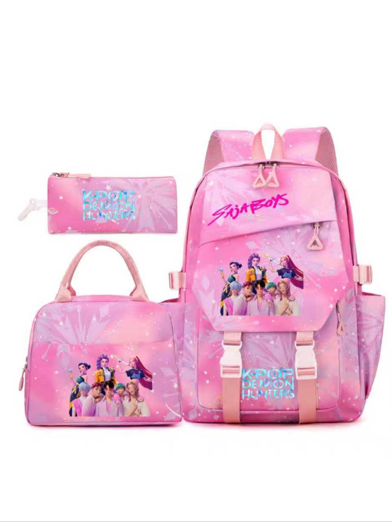 Kpop Book Bag Set, Cross-Border Huntress Team Student Three-Piece Backpack, Large Capacity Lightweight Schoolbag for All Seasons, School Backpacks