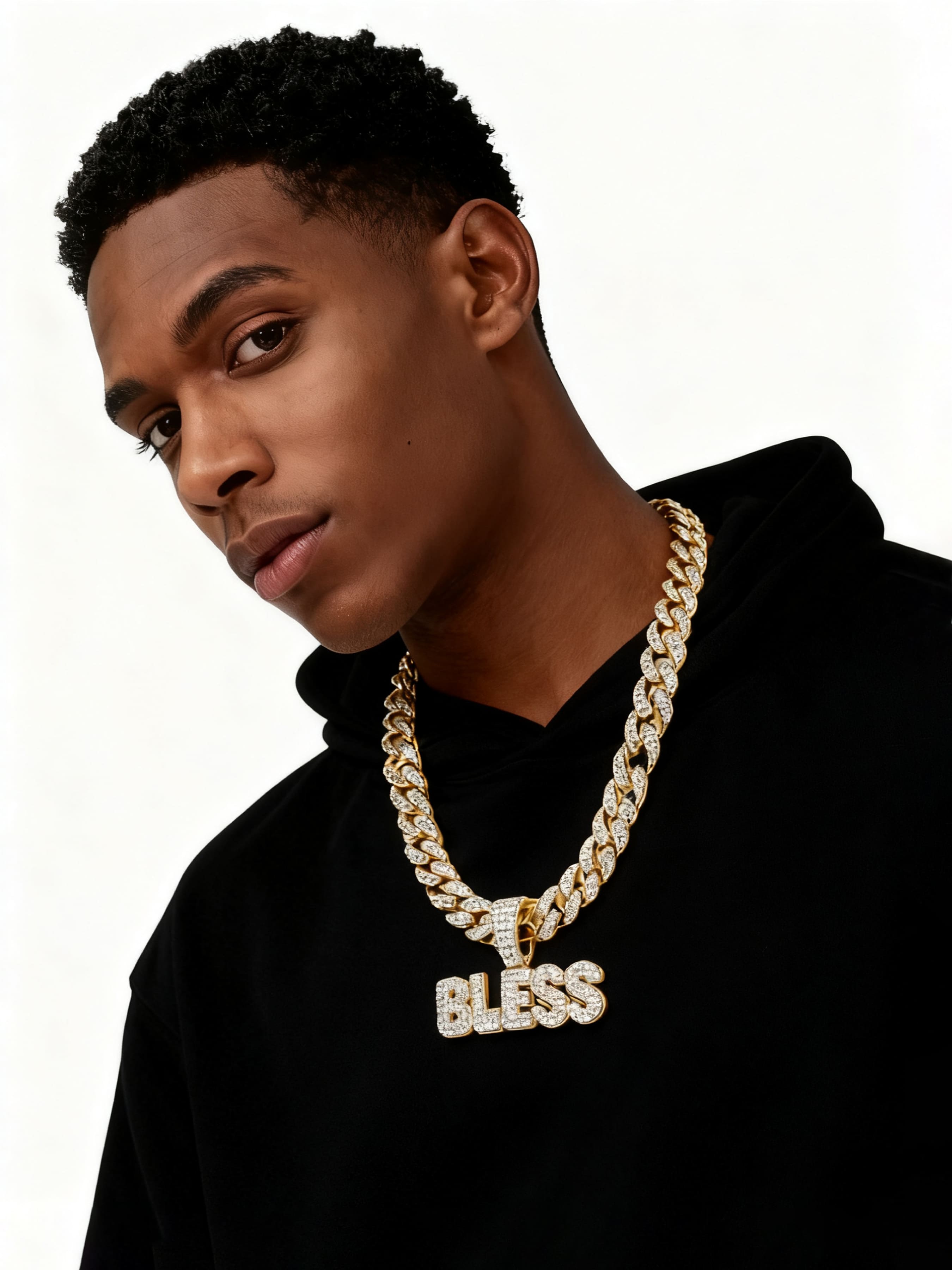 Elegant Zirconia Letter Bless Pendant Necklace, Cuban Link Chain, Unisex Hip-Hop Jewelry, High-End Shiny Accessory, Perfect Gift for Daily & Special Occasions