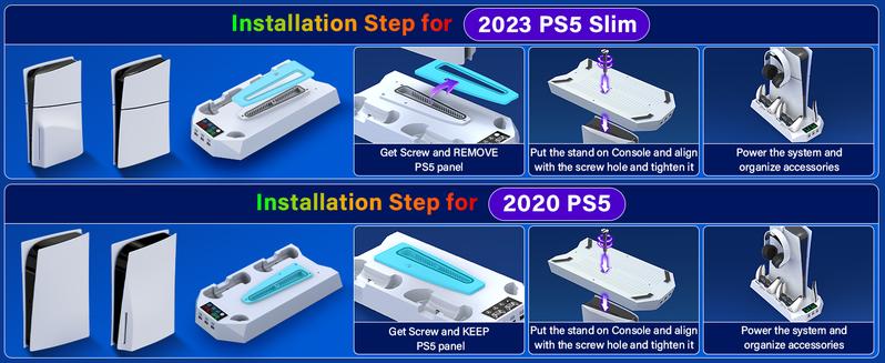Charging Base Cooling stand for PS5 Slim/Standard, with 3 Level Turbo Cooling Fan ps5 Accessories White