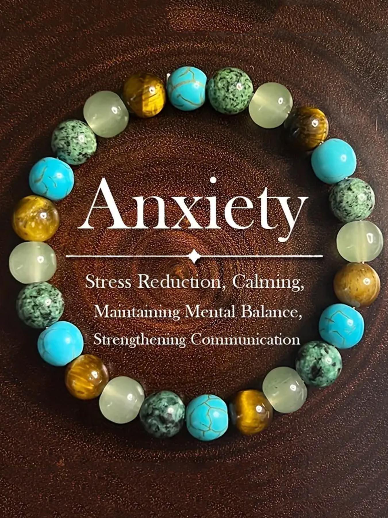 1pc Tiger's Eye Stone, Granite, Amethyst, Lapis Lazuli, Green Pine Stone,Anxiety Bracelet Tiger Eye Stone, African Turquoise Bracelet,Fashionable Commuter Bracelet, Versatile For Daily Wear,Jewelry for Men and Women, Perfect Gift